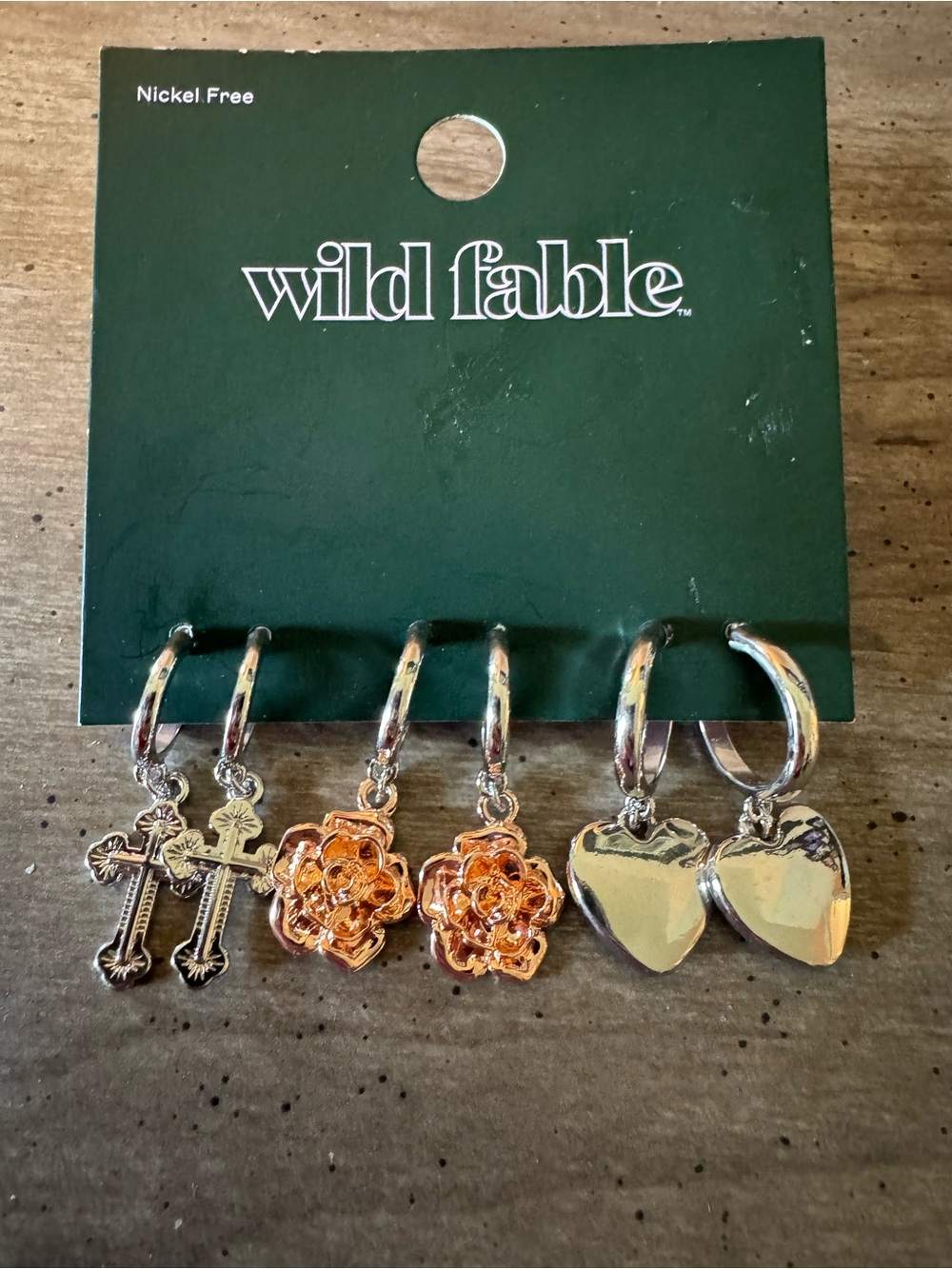 Wild Fable Silver and Rose Gold Mixed Charm Hoop Earring Set